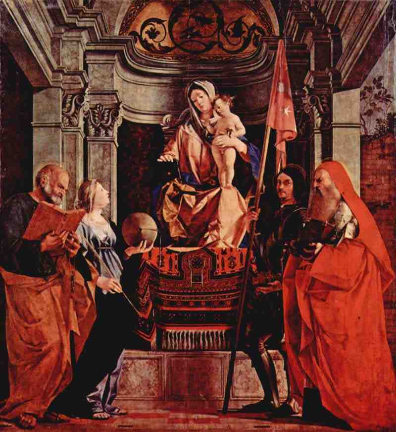 tar of Santa Cristina al Tiverone, main board: Madonna Enthroned, St. Peter and St. Christina of Bolsena, St. Liberalis and St. Jerome. Lorenzo Lotto