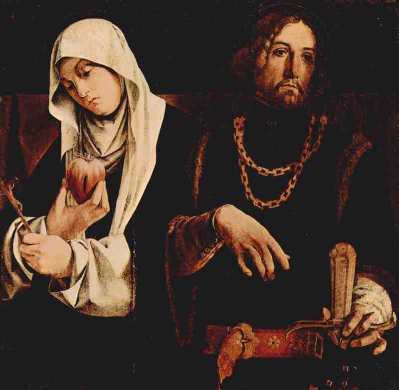 Altarpolyptychon of Recanati, crowning of the right wing: Saint Catherine of Siena and Saint Sigismund. Lorenzo Lotto