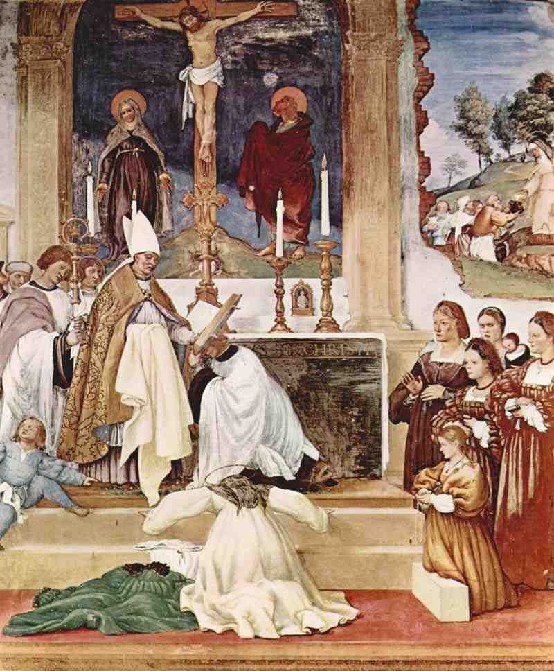Cycle of frescoes in the Oratory Suardi Trescore scene: garb of St. Clare with the habit, Lorenzo Lotto