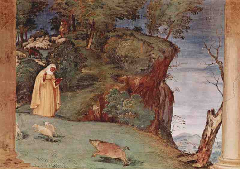 Cycle of frescoes in the Oratory Suardi Trescore scene: blessing by St. Clare. Lorenzo Lotto
