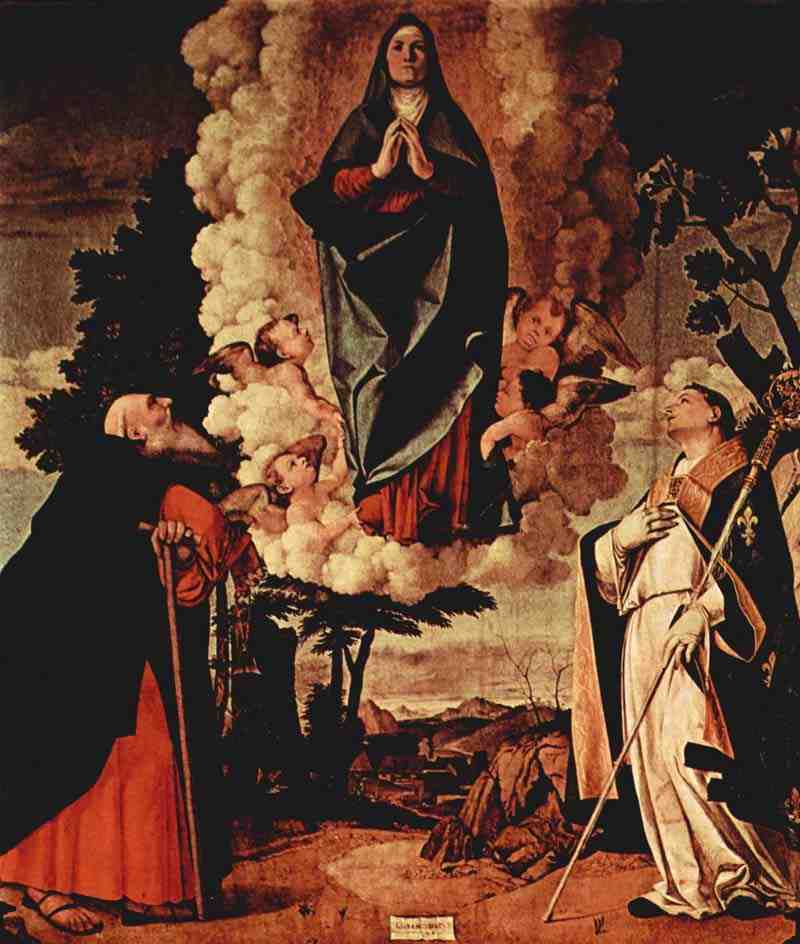 Pala di Asolo main board scene: Assumption with St. Anthony the Abbot and St. Louis of Toulouse. Lorenzo Lotto