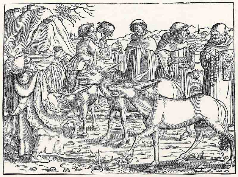 Four monks and three donkeys. Jacob the Elder Lucius