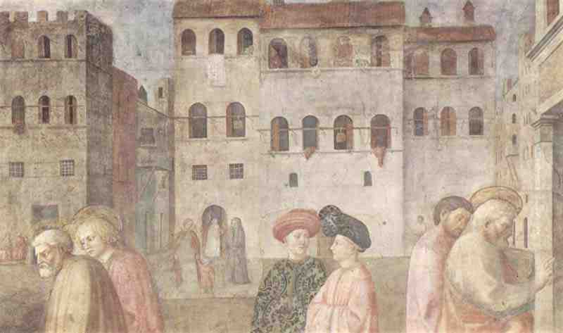 Frescoes of the Brancacci Chapel in Santa Maria del Carmine in Florence scenes from the life of Peter scene: The healing of a lame man and resurrection of Tabitha. Masolino