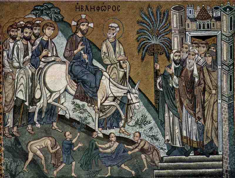 Mosaics of the Capella Palatina in Palermo, Scene: Christ's Entry into Jerusalem. Master of the Palace Chapel in Palermo