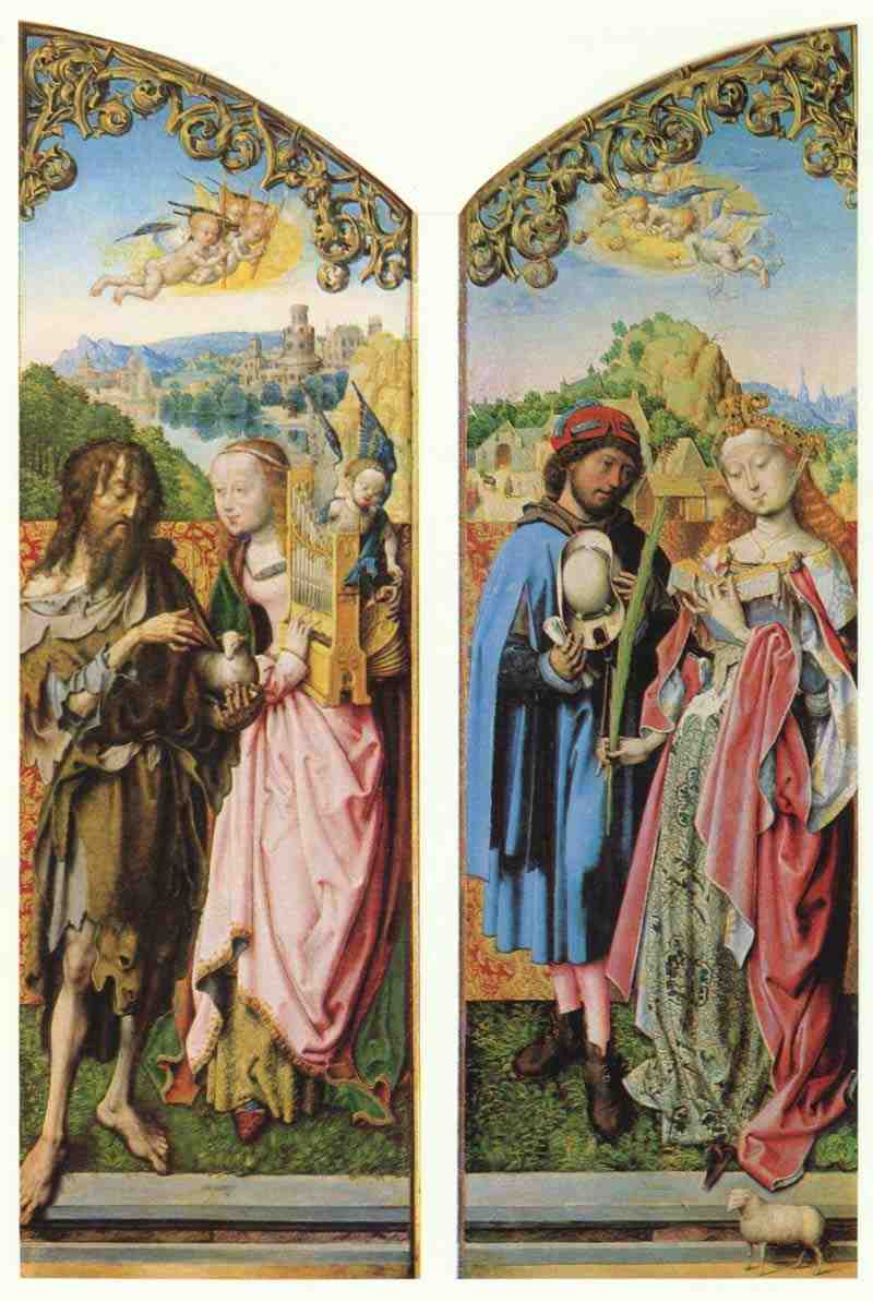 Cross-Altar, left wing, scene: The Sts. John the Baptist and Cecilia. Master of the Saint Bartholomew Altarpiece