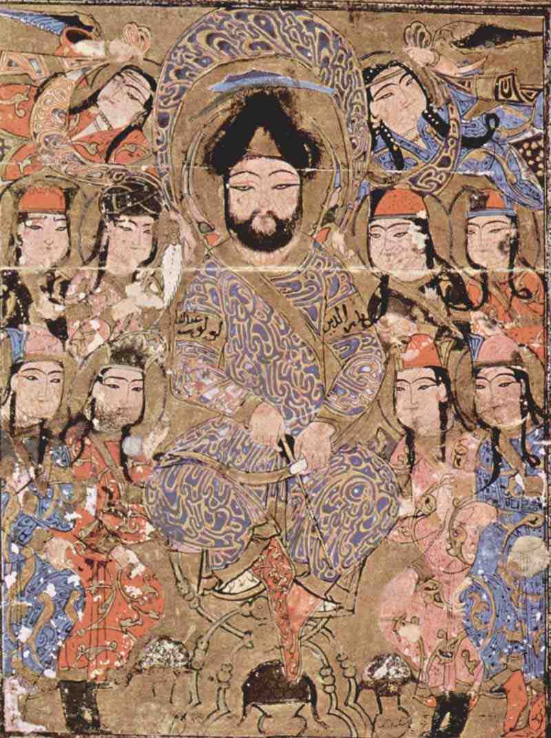 Kitâb al-Aghânî (Book of Songs), Vol. 17, scene: Enthroned ruler with entourage. Master of the Book of Songs