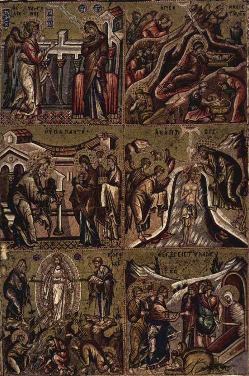 Six scenes from the life of Christ, corresponding to six of the twelve church holidays of the year. Master of the mosaic of major church holidays