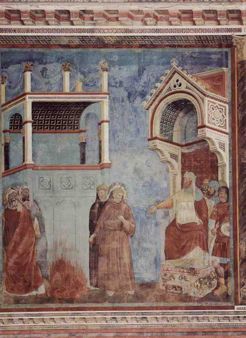 Fresco cycle on the life of St. Francis of Assisi scene: The ordeal before the Sultan. Memmo di Filipuccio