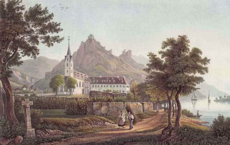 Boppard, Capuchin monastery with the castles Liebenstein and Sternfels. Johann Ludwig Bleuler