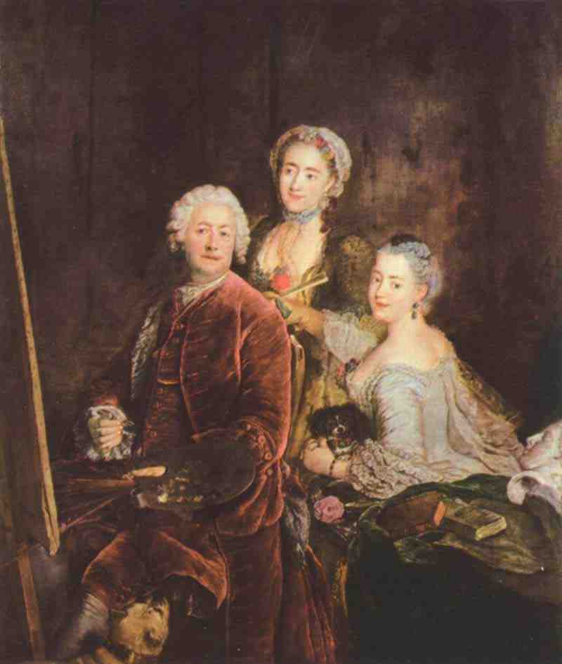 Portrait of the painter with his two daughters in front of the panel. Antoine Pesne
