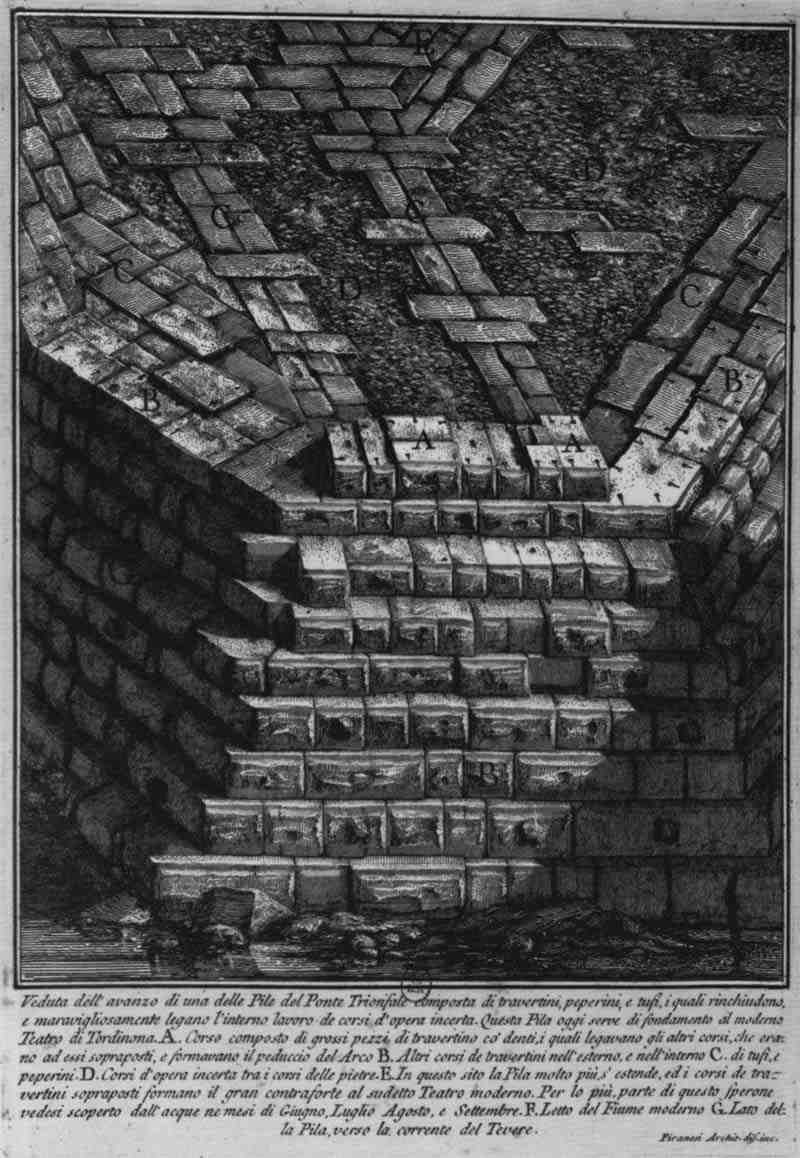 Sequel to  The ancient buildings of Rome  , Volume IV, Sheet XIII, Remains of a pillar of the Ponte Trionfale, Giovanni Battista Piranesi