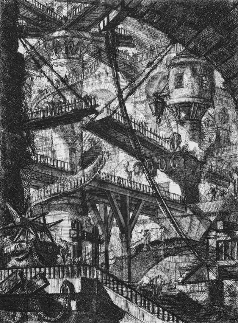Dungeon  with wooden galleries. Giovanni Battista Piranesi