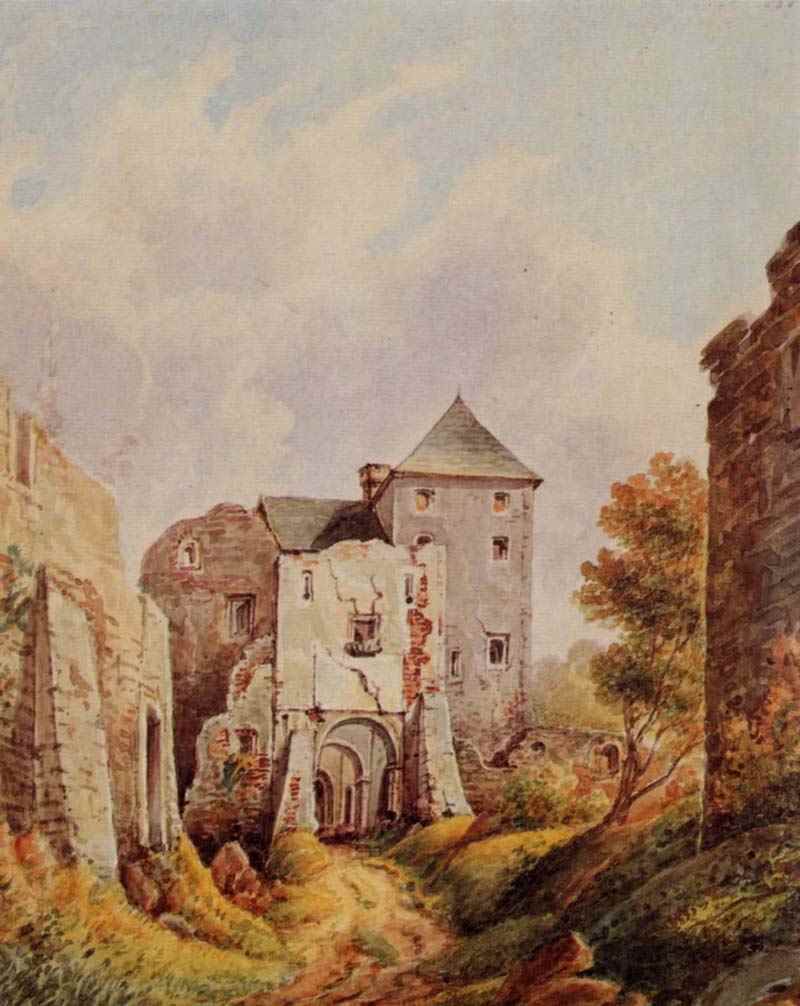 Runding, ruined castle, courtyard. Christian Ludwig Boesner