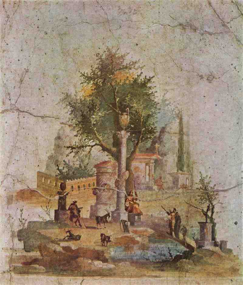 Landscape with the sacred tree. Pompeian painter around 10/20