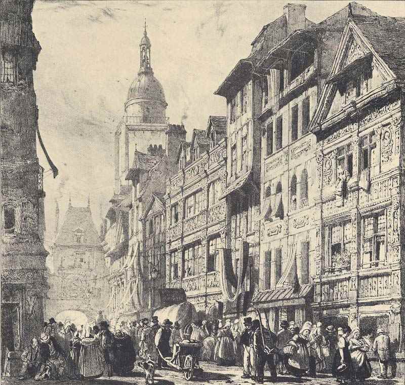Rue du Gros-Horloge in Rouen. Richard Parkes Bonington
