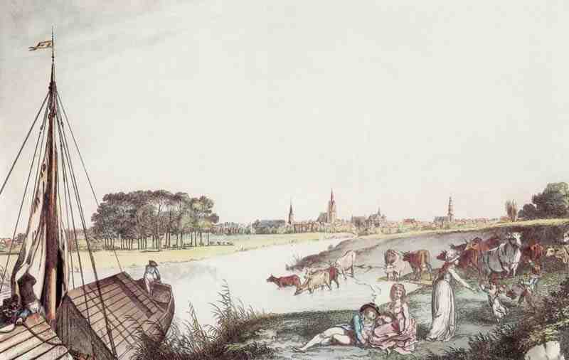 Hannover, view from the northwest with a tour company on Leineufer. Johann Heinrich Ramberg