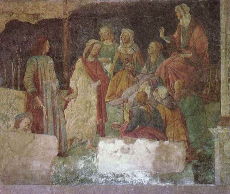 Frescoes from the Lemmi villa near Florence, Scene: Lorenzo Tornabuoni before the (allegories of) the seven liberal arts, fragment. Sandro Botticelli