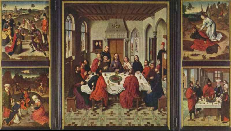 Winged altar in St. Peter in Leuven, establishment of Holy Supper, General View. Dieric Bouts
