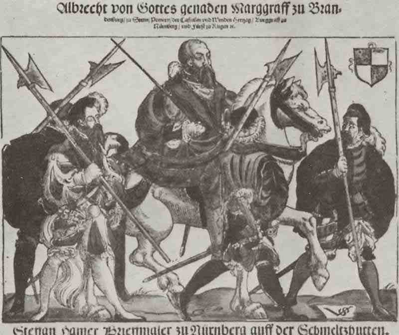 Margrave Albrecht of Brandenburg on horseback. Virgilius Solis the Elder
