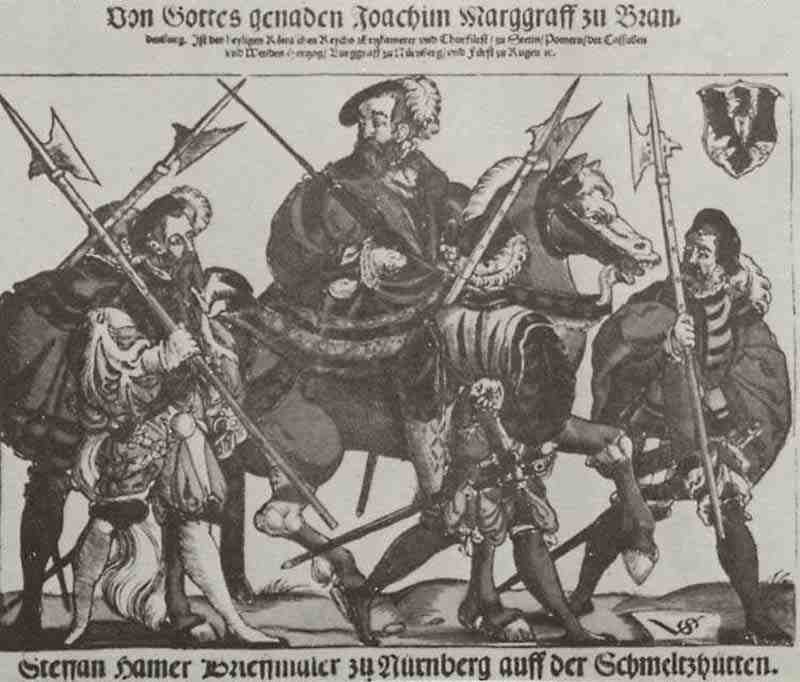Margrave Joachim of Brandenburg on horseback. Virgilius Solis the Elder