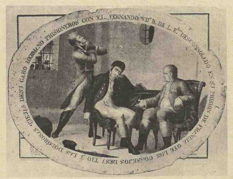 Fernando VII. In the prison of Valençay, Oval. Spanish engraver 1813 (version)