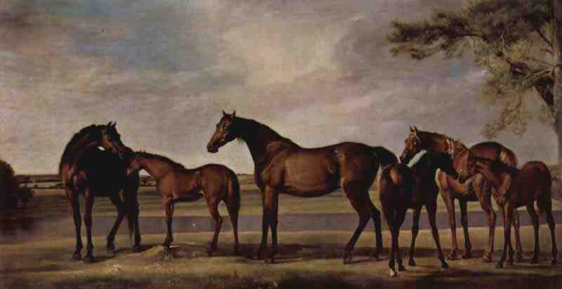 Mares and foals frightened by an impending storm. George Stubbs
