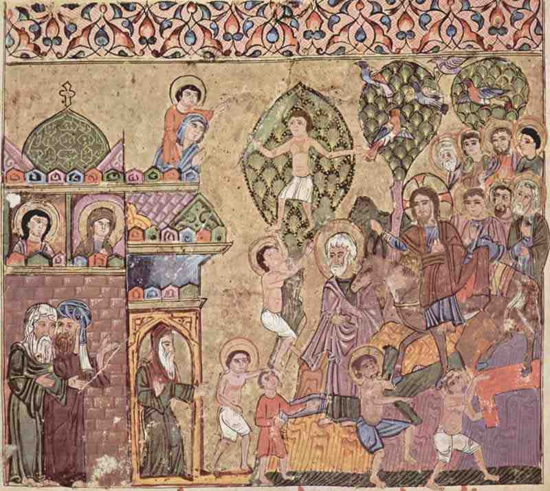 Collector's Book of the Gospels of the Syriac Jakobitenkirche, Scene: Entry of Christ into Jerusalem. Syrian painter around 1220
