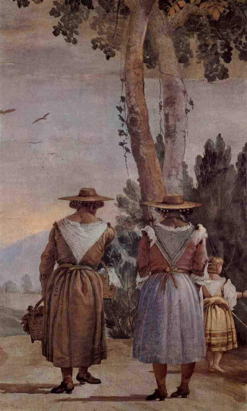 Frescoes in the Villa Vallmarana, Vicenza, Scene: Landscape with two women farmers. Giovanni Domenico Tiepolo