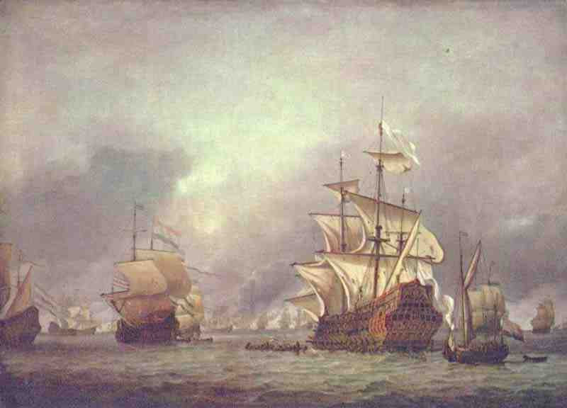 The conquered ships during the four-day naval battle in 1666, Willem van de Velde the Younger