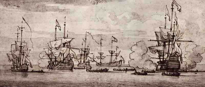 Saluting ships at anchor., Willem van de Velde the Younger