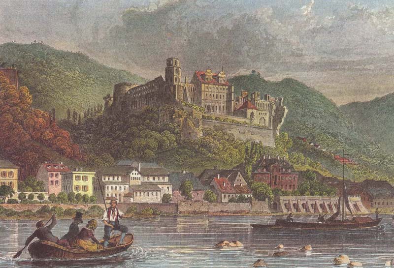 Heidelberg, view from the castle (Altes Schloss) from the Neckar. Eduard Willmann