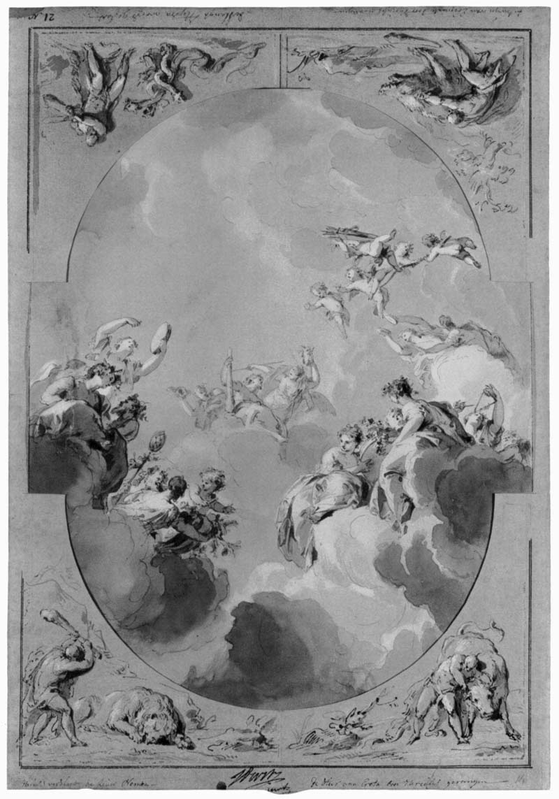 Design for a ceiling painting, Apotheosis of Hercules. Jacob de Wit