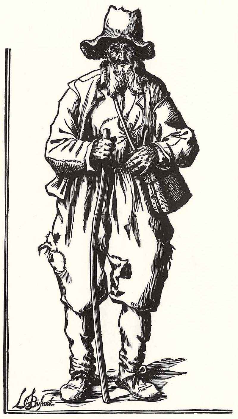 Bearded beggar with stick feet apart. Ludolph Büsinck