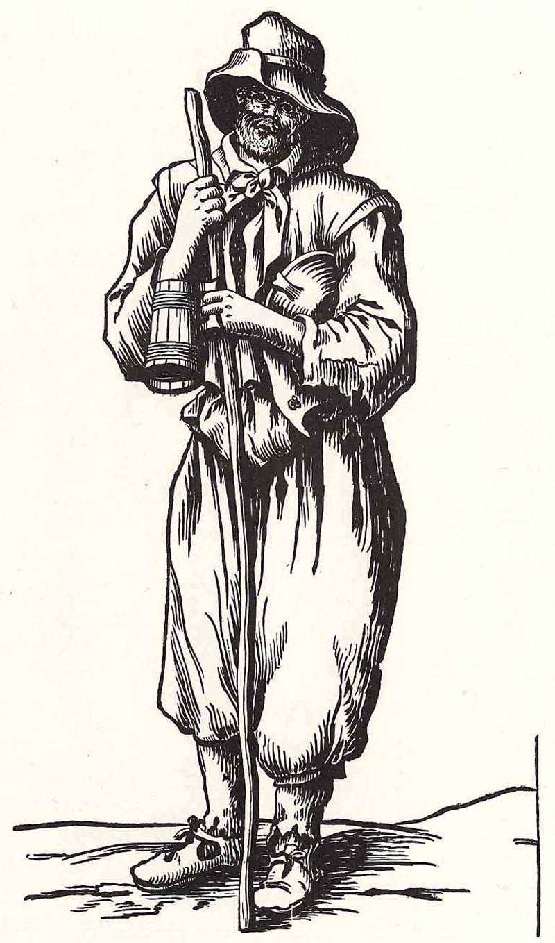 Beggar with a stick and pitcher. Ludolph Büsinck