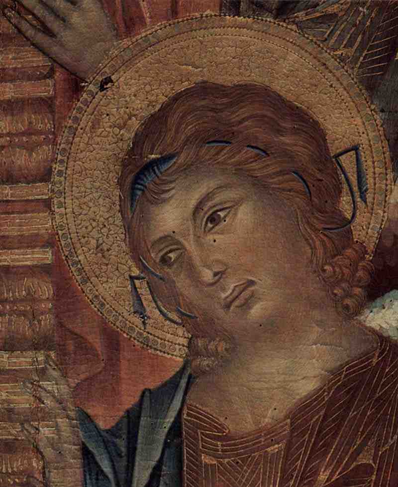 hroned Madonna with eight angels and four prophets, Detail. Cimabue