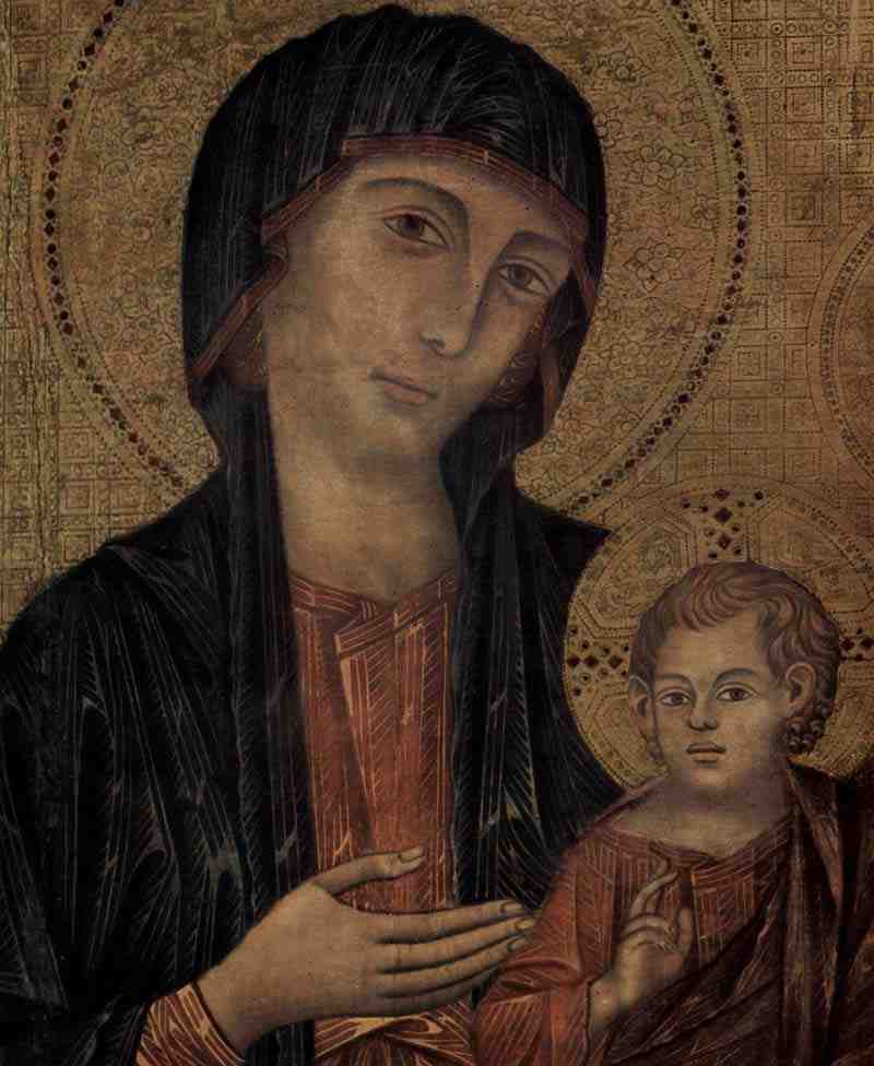 Enthroned Madonna with eight angels and four prophets, Detail. Cimabue