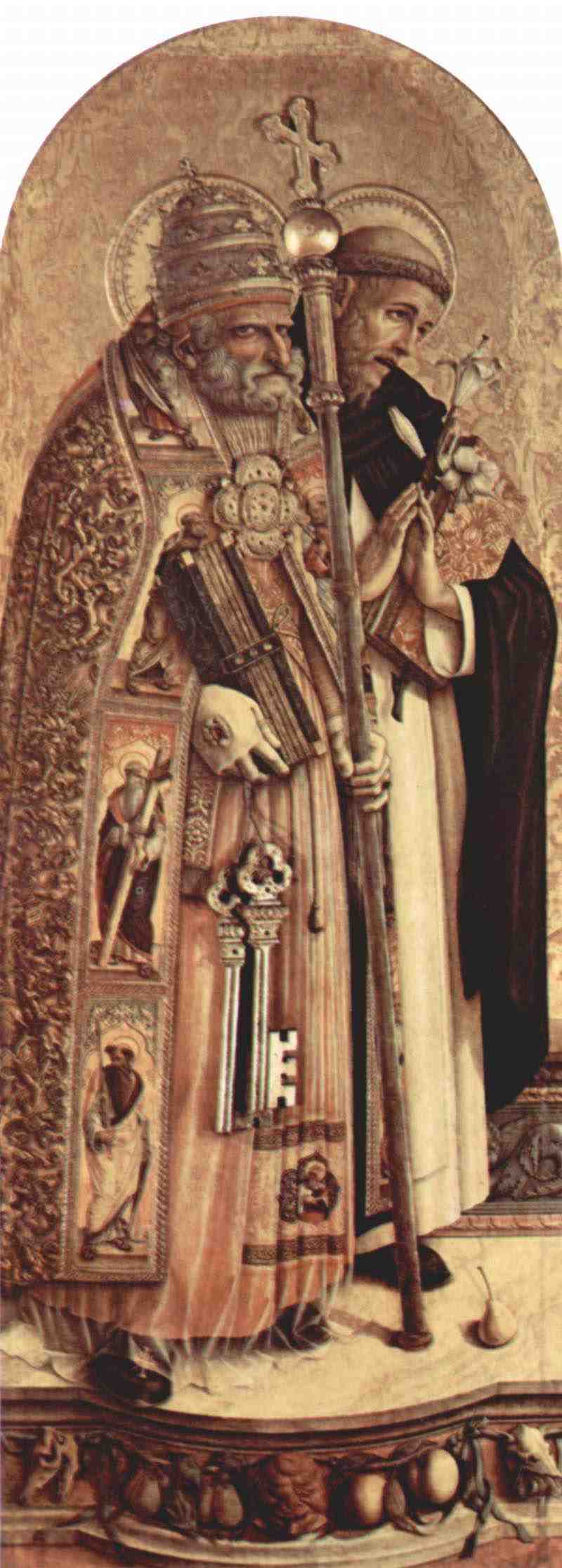 Altar triptych, left panel: Saint Peter and Saint Dominic. Carlo Crivelli