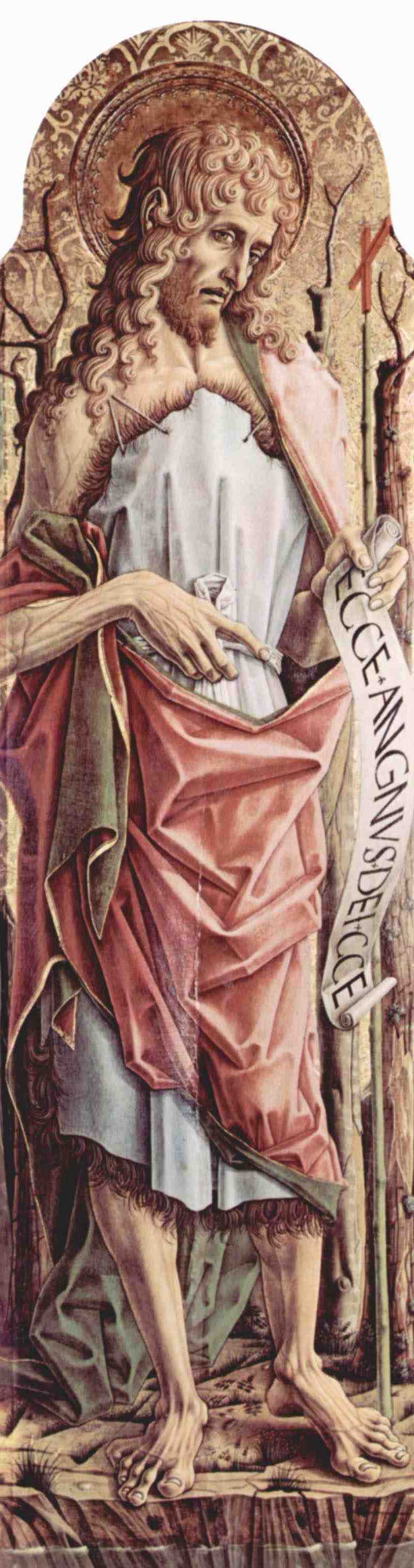 Main altar of the Cathedral of Ascoli, polyptych, left inner panel: St. John the Baptist, Carlo Crivelli