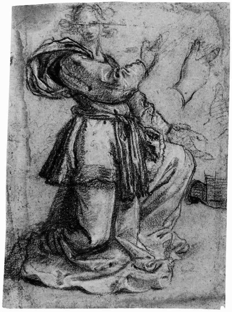 Studies on a kneeling angel. Francesco Curradi