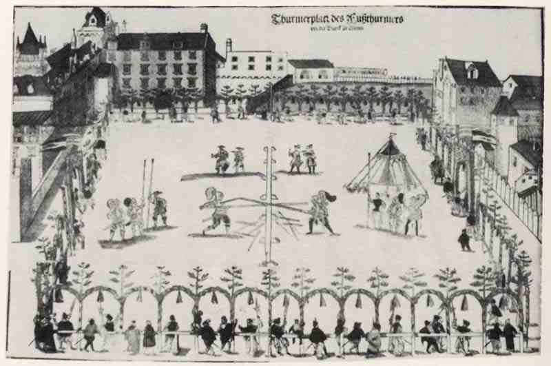 Tournament on foot in front of the castle in Vienna. German master of the first half of the 16th century