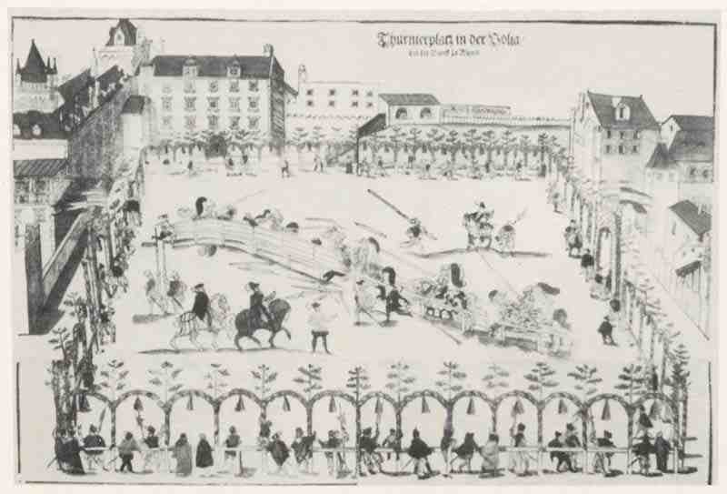 Tournament on horseback in front of the castle in Vienna. German master of the first half of the 16th century