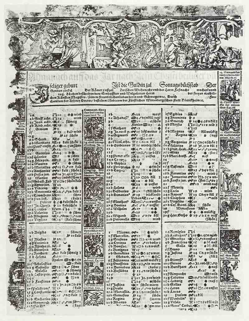 Calendar of the year 1567, depicting the Annunciation and Adoration and the three Magi. German master of the 2nd half of the 16th century