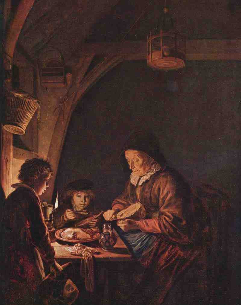 Old woman cutting Bread, Gerrit Dou