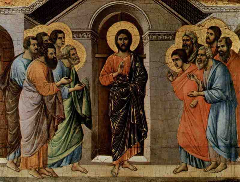 Christ Appearing to the Apostles at the locked gate. Duccio di Buoninsegna