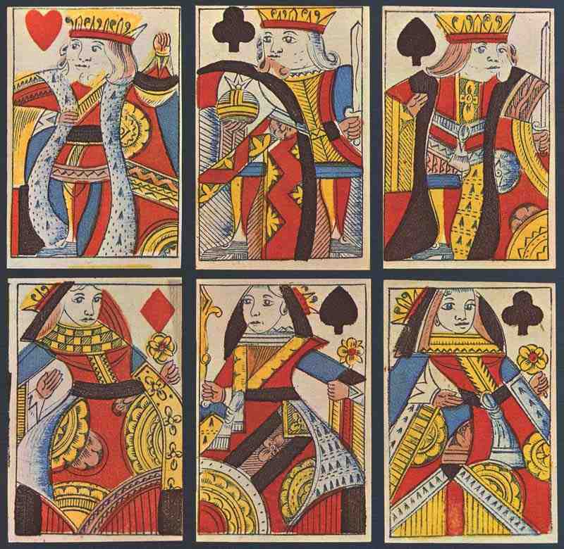 Sheet of six playing cards. English wood cutter around 1800 (Version)
