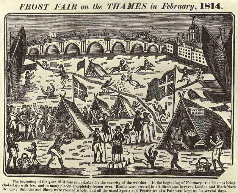 Fair on the frozen Thames. English wood cutter around 1814 (Version)