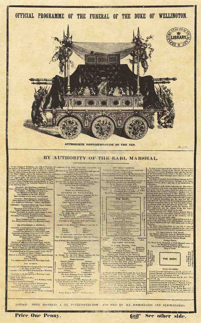 Program of the funeral of the Duke of Wellington . English wood cutter around 1852 (Version)