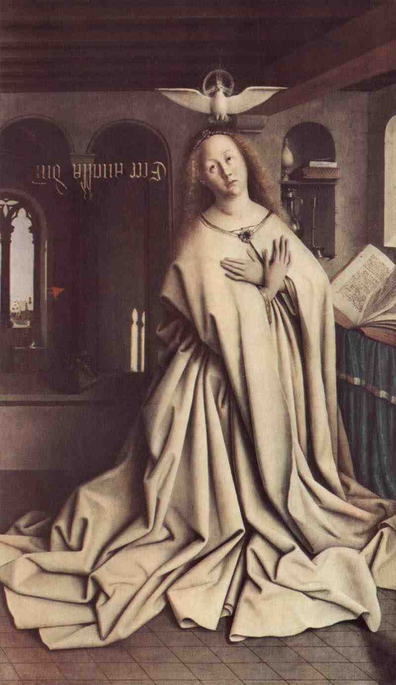 Ghent Altarpiece, Altar Of The Mystic Lamb, Right Wing wing, middle exterior scene: Virgin of the Annunciation. Jan van Eyck