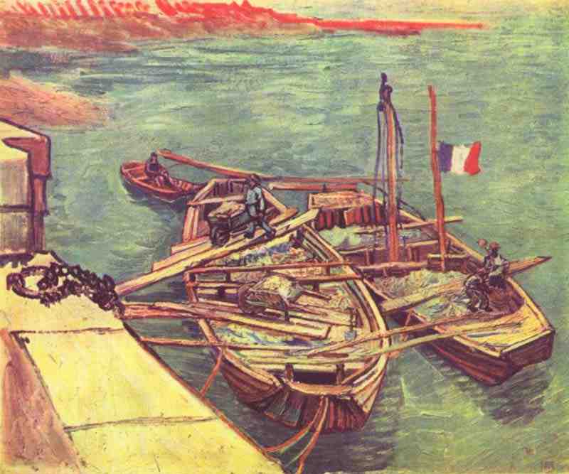 Moored boats with sand, Vincent van Gogh