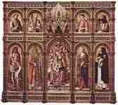 Altar of San Domenico at Ascoli, polyptych, left outer top board: St. Thomas Aquinas. Carlo Crivelli